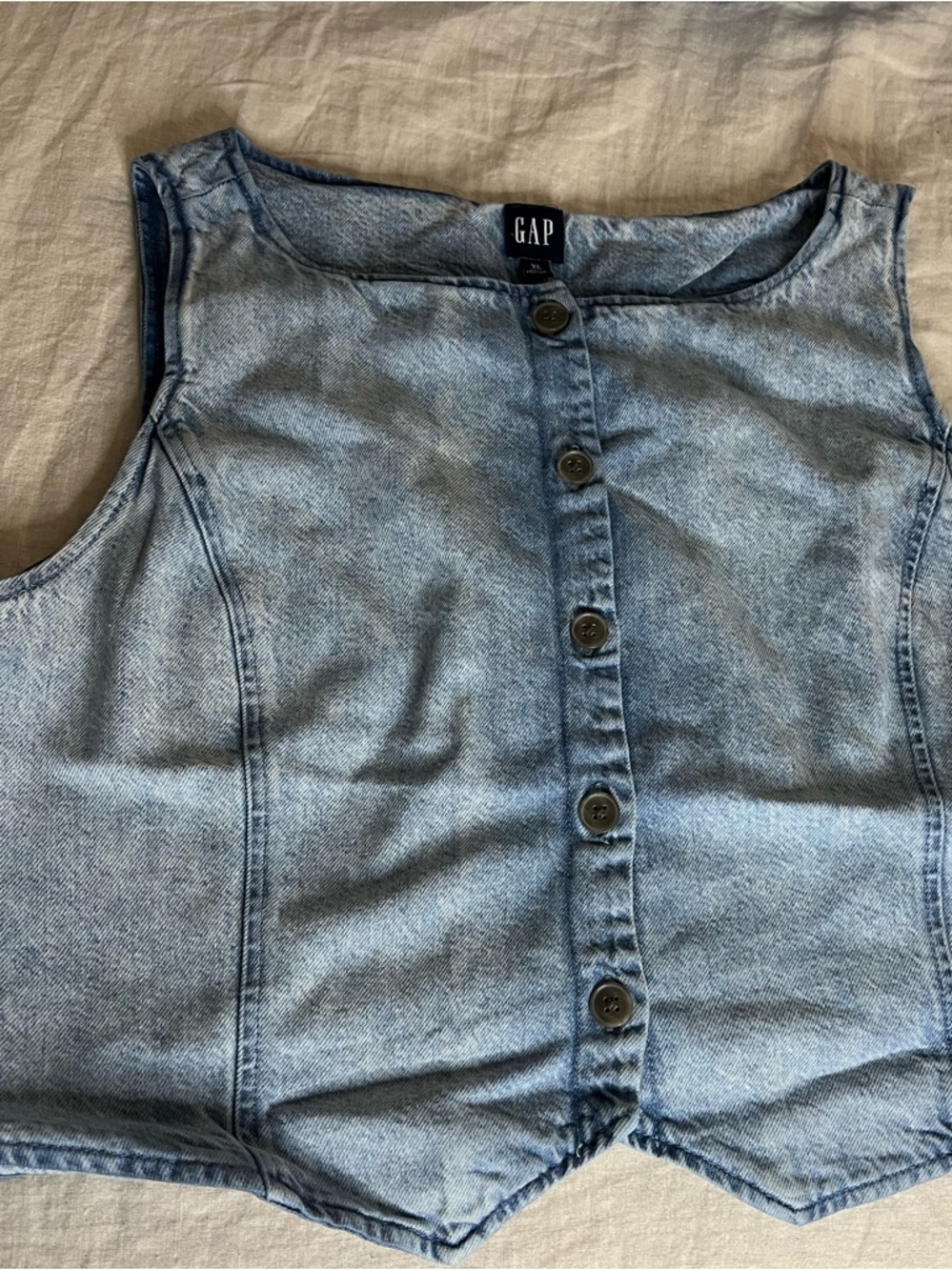 GAP Light Blue Denim Button-Front Crop Vest